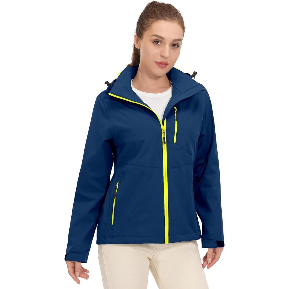 imageLittle Donkey Andy Womens Waterproof Rain Jacket Breathable Windbreaker Outdoor Rain Coat with Detachable HoodBlue