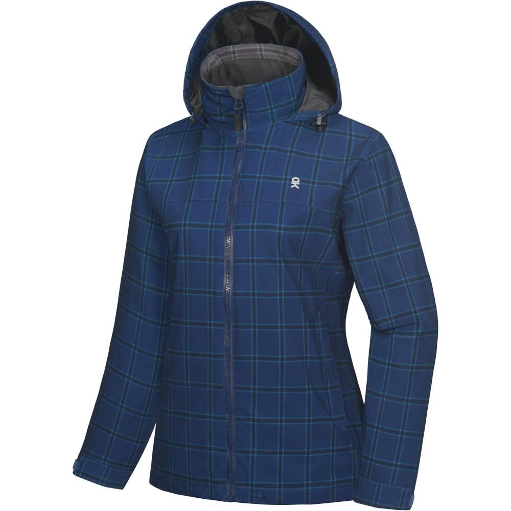 imageLittle Donkey Andy Womens Waterproof Rain Jacket Lightweight Windbreaker Breathable Raincoat with Hood for Outdoor HikingBlue Plaid