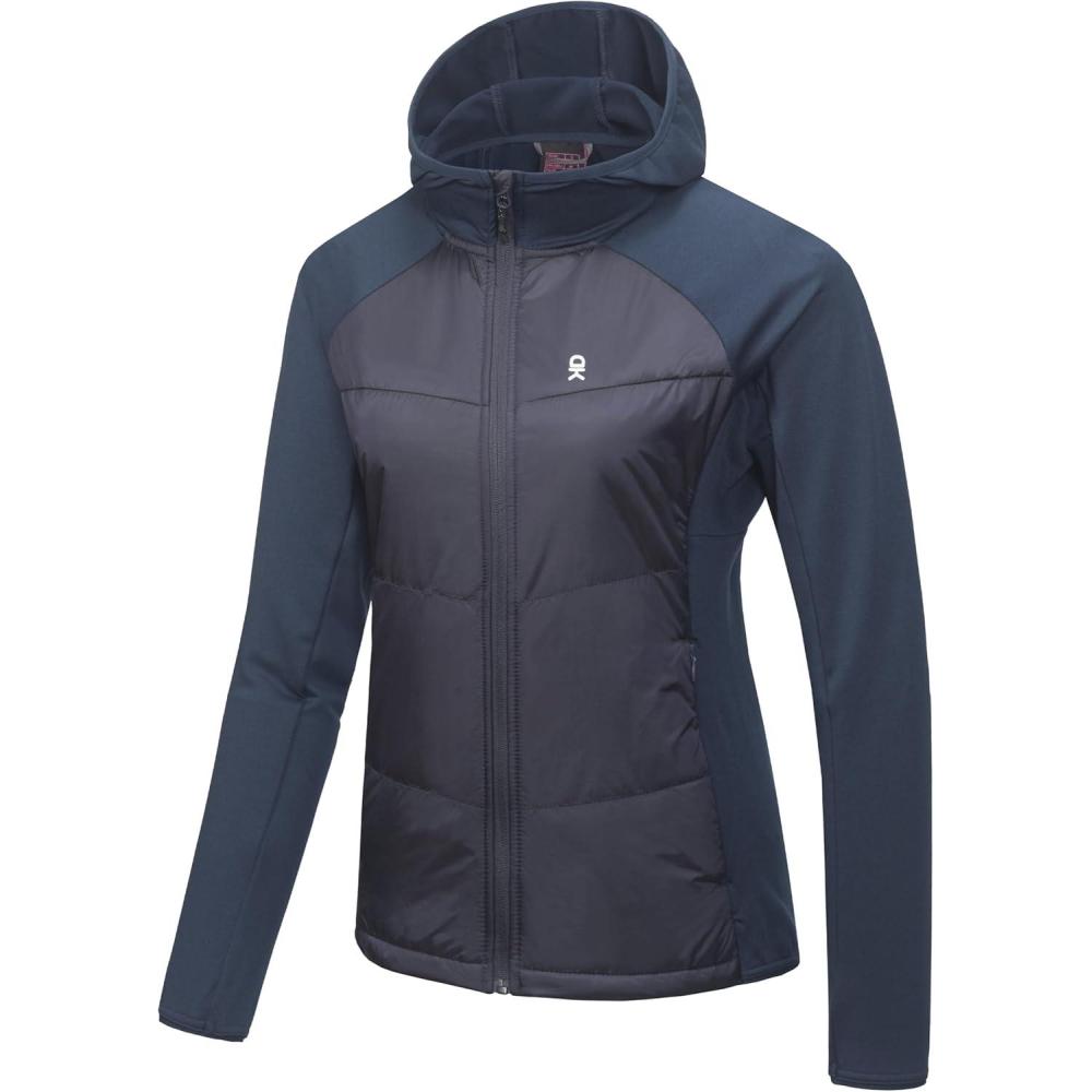 imageLittle Donkey Andy Womens Winter Running Jacket with Hood Warm Lightweight Hybrid Jackets Puffer Zip Pockets Hiking GolfNavy