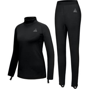 Dasawamedh Women’s Fleece Thermal Underwear Set Lightweight Warm Base Layers Long Johns for Hiking Skiing Diving(A Black)