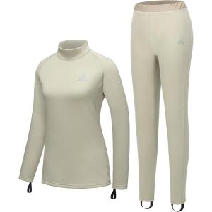 Dasawamedh Women’s Fleece Thermal Underwear Set Lightweight Warm Base Layers Long Johns for Hiking Skiing Diving(A Light Khaki)