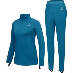 Dasawamedh Women’s Fleece Thermal Underwear Set Lightweight Warm Base Layers Long Johns for Hiking Skiing Diving(A Ocean Depths)