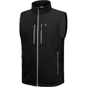 Little Donkey Andy Men’s Lightweight Fleece Softshell Vest Windproof Sleeveless Jacket Outerwear with Zipper Pockets(Black)
