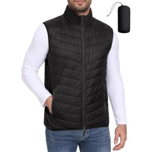 Little Donkey Andy Men’s Lightweight Packable Puffer Vest Outerwear Warm Quilted Sleeveless Jacket for Golf Running Casual(Black)
