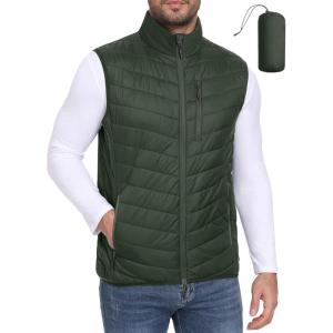 Little Donkey Andy Men’s Lightweight Packable Puffer Vest Outerwear Warm Quilted Sleeveless Jacket for Golf Running Casual(Dark Green)