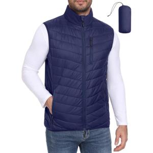 Little Donkey Andy Men’s Lightweight Packable Puffer Vest Outerwear Warm Quilted Sleeveless Jacket for Golf Running Casual(Navy)