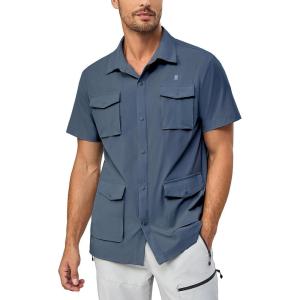 Little Donkey Andy Men’s Lightweight Quick Dry Shirts for Hiking Travel Fishing Short Sleeve UPF50 Cargo Pocket(Blue Horizon)