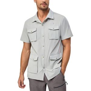 Little Donkey Andy Men’s Lightweight Quick Dry Shirts for Hiking Travel Fishing Short Sleeve UPF50 Cargo Pocket(Khaki)