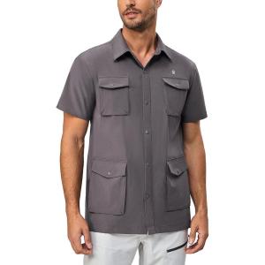 Little Donkey Andy Men’s Lightweight Quick Dry Shirts for Hiking Travel Fishing Short Sleeve UPF50 Cargo Pocket(Steel Grey)