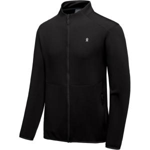 Little Donkey Andy Men’s Lightweight Running Warm Jacket Full Zip Fleece Lined Windproof Jacket for Outdoor Casual(Pure Black)