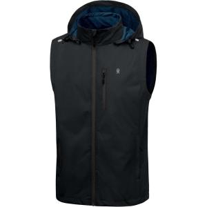 Little Donkey Andy Men’s Lightweight Softshell Vest Detachable Hood Windproof Golf Sleeveless Jacket for Hiking Running(Black)