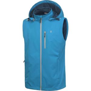 Little Donkey Andy Men’s Lightweight Softshell Vest Detachable Hood Windproof Golf Sleeveless Jacket for Hiking Running(Blue)