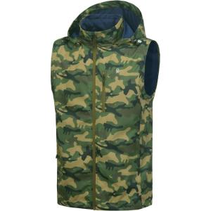Little Donkey Andy Men’s Lightweight Softshell Vest Detachable Hood Windproof Golf Sleeveless Jacket for Hiking Running(Green Camouflage)