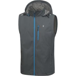 Little Donkey Andy Men’s Lightweight Softshell Vest Detachable Hood Windproof Golf Sleeveless Jacket for Hiking Running(Grey)