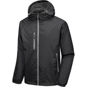 Little Donkey Andy Men’s Lightweight Windbreaker Jacket Breathable Windproof Hooded Wind Coat Hiking Running Golf Travel(Black)