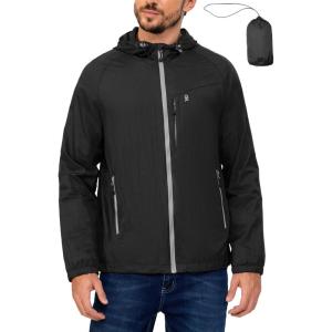 Little Donkey Andy Men’s Packable Lightweight Hooded Jacket Windproof Breathable Windbreaker Jacket for Hiking Running(Black)
