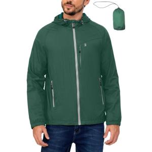 Little Donkey Andy Men’s Packable Lightweight Hooded Jacket Windproof Breathable Windbreaker Jacket for Hiking Running(Green)