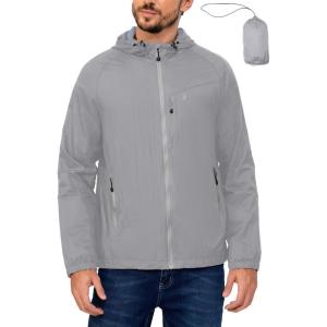 Little Donkey Andy Men’s Packable Lightweight Hooded Jacket Windproof Breathable Windbreaker Jacket for Hiking Running(Light Gray)