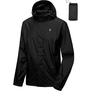Little Donkey Andy Men’s Packable Rain Jacket Windbreaker Waterproof Lightweight Rain Coat with Hood for Golf Cycling Hiking(Black)