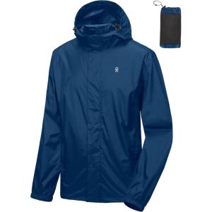 Little Donkey Andy Men’s Packable Rain Jacket Windbreaker Waterproof Lightweight Rain Coat with Hood for Golf Cycling Hiking(Classic Blue)