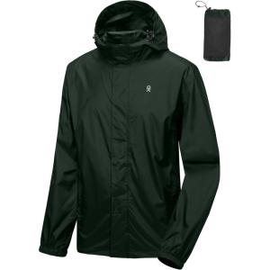 Little Donkey Andy Men’s Packable Rain Jacket Windbreaker Waterproof Lightweight Rain Coat with Hood for Golf Cycling Hiking(Rifle Green)