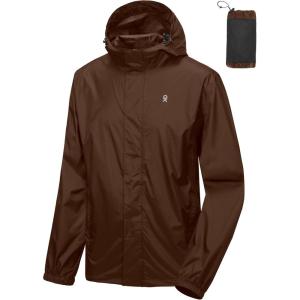Little Donkey Andy Men’s Packable Rain Jacket Windbreaker Waterproof Lightweight Rain Coat with Hood for Golf Cycling Hiking(Rustic Brown)