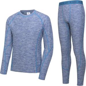 Little Donkey Andy Men’s Thermal Underwear Set Performance Base Layer Wicking Active Long Johns Top & Bottom with Fly(Blue Heather (Thick Fabric))
