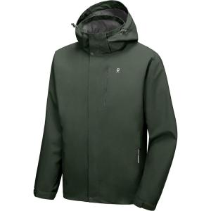 Little Donkey Andy Men’s Waterproof Rain Jacket Lightweight Hooded Raincoat Rain Shell for Travel Hiking Golf(Army Green)