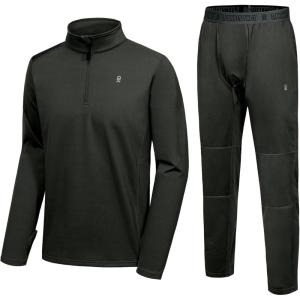 Little Donkey Andy Men’s Winter Fleece Pajama Set Warm Long Sleeve Pjs Quarter Zip Sleepwear Lounge Pants With Fly(1. Black)