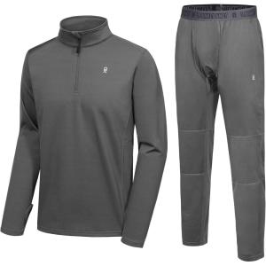 Little Donkey Andy Men’s Winter Fleece Pajama Set Warm Long Sleeve Pjs Quarter Zip Sleepwear Lounge Pants With Fly(2. Steel Gray)