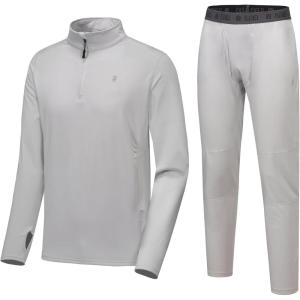 Little Donkey Andy Men’s Winter Fleece Pajama Set Warm Long Sleeve Pjs Quarter Zip Sleepwear Lounge Pants With Fly(3. Glacier Gray)