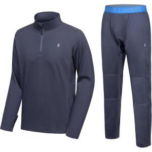 Little Donkey Andy Men’s Winter Fleece Pajama Set Warm Long Sleeve Pjs Quarter Zip Sleepwear Lounge Pants With Fly(4. Dark Blue)