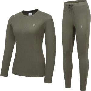 Little Donkey Andy Women’s Fleece Lined Thermals Underwear Set Base Layer Long Johns Cold Weather Top Bottom(Olive Green)