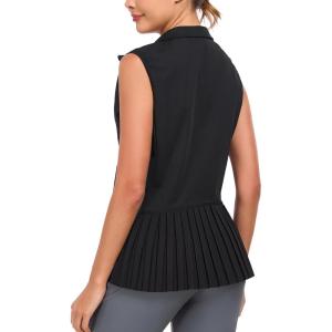 Little Donkey Andy Women’s Golf Vest Outerwear with Pleated Hem Sleeveless Athletic Jacket for Running Yoga Tennis(Golf Vest-black)