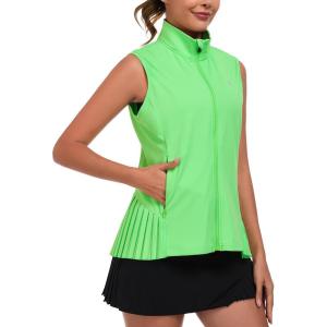 Little Donkey Andy Women’s Golf Vest Outerwear with Pleated Hem Sleeveless Athletic Jacket for Running Yoga Tennis(Golf Vest-fluorescent Green)
