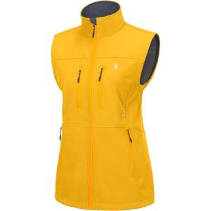 Little Donkey Andy Women’s Golf Vest Warm Fleece Lined Sleeveless Jacket for Hiking Travel Running(Yellow-4 Pockets)