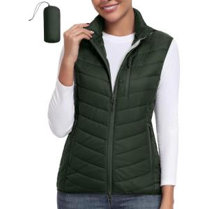 Little Donkey Andy Women’s Lightweight Packable Puffer Vest Outerwear Warm Sleeveless Winter Jacket for Golf Hiking(Dark Green)