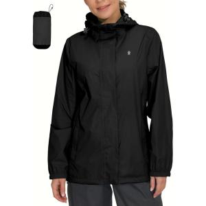 Little Donkey Andy Women’s Packable Rain Jacket Waterproof Lightweight Rain Coat with Hood for Golf Cycling(Black)