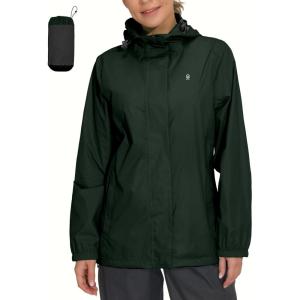 Little Donkey Andy Women’s Packable Rain Jacket Waterproof Lightweight Rain Coat with Hood for Golf Cycling(Rifle Green)