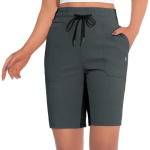 Little Donkey Andy Women’s Quick Dry Hiking Bermuda Shorts, Stretch Golf Shorts, Elastic Waist with Drawstring(Black Sand)