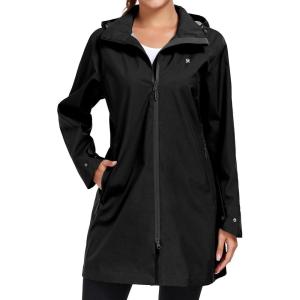 Little Donkey Andy Women’s Waterproof Mid-Length Rain Jacket with Hood Windbreaker Coat for Hiking Travel(Black)
