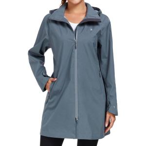Little Donkey Andy Women’s Waterproof Mid-Length Rain Jacket with Hood Windbreaker Coat for Hiking Travel(Grey)