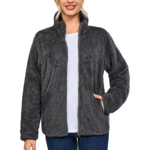 Little Donkey Andy Women’s Winter Hoodies Sherpa Fleece Jacket Warm Lightweight Sweatshirt Zip Up Outerwear Fuzzy Coat(B1-dark Grey)