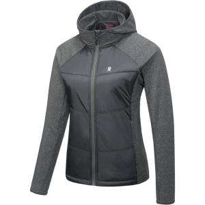 Little Donkey Andy Women’s Winter Running Jacket with Hood Warm Lightweight Hybrid Jackets Puffer Zip Pockets Hiking Golf(Iron Grey)