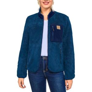 Women’s Fleece Sherpa Jacket, Fuzzy Long Sleeve Casual Coat, Zip Up Warm Winter Fall Outerwear with Pockets(Blue)