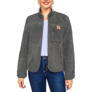Women’s Fleece Sherpa Jacket, Fuzzy Long Sleeve Casual Coat, Zip Up Warm Winter Fall Outerwear with Pockets(Grey)