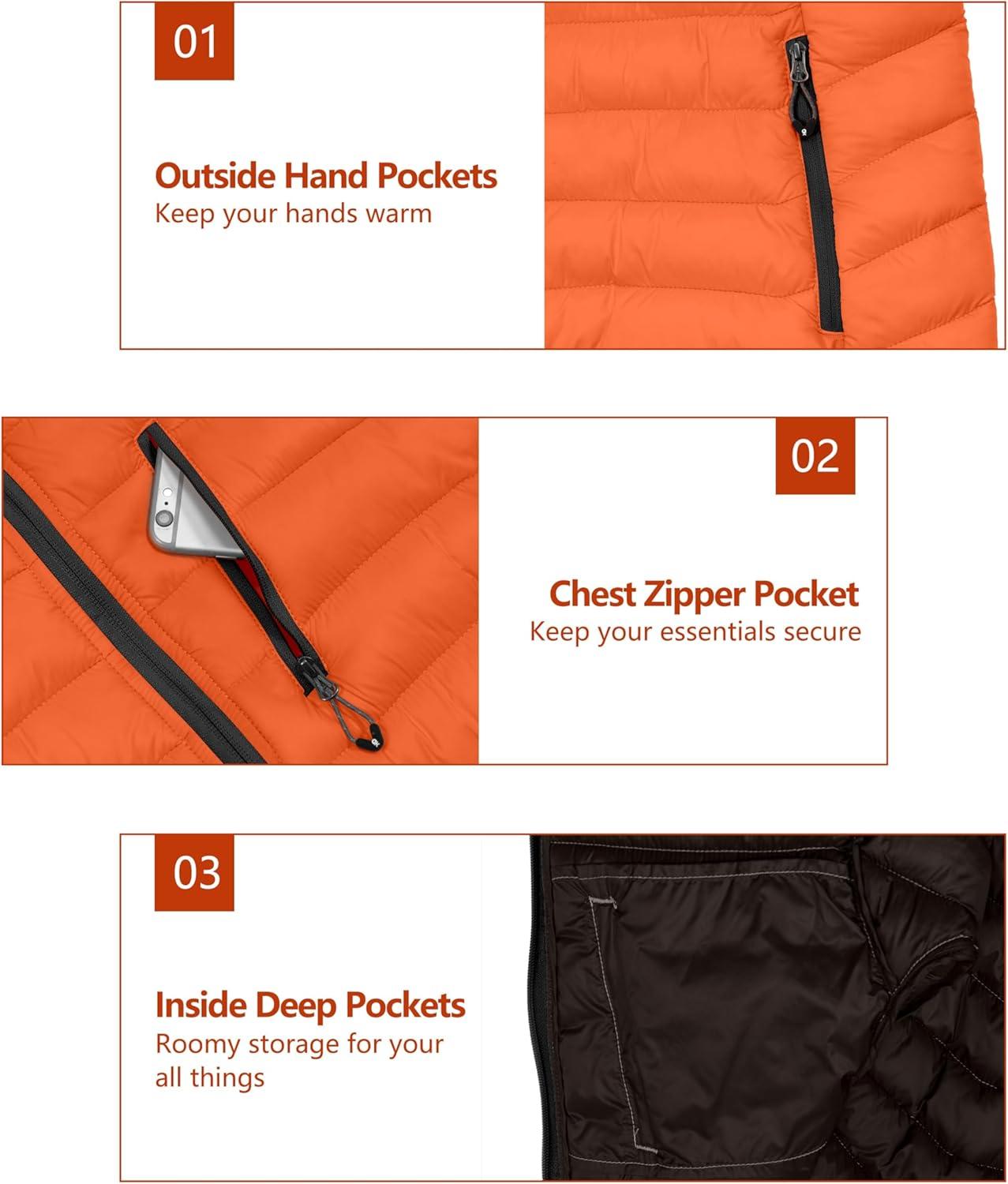 imageLittle Donkey Andy Womens Packable Lightweight Puffer Jacket Hooded Windproof Winter Coat with Recycled InsulationPackable Orange