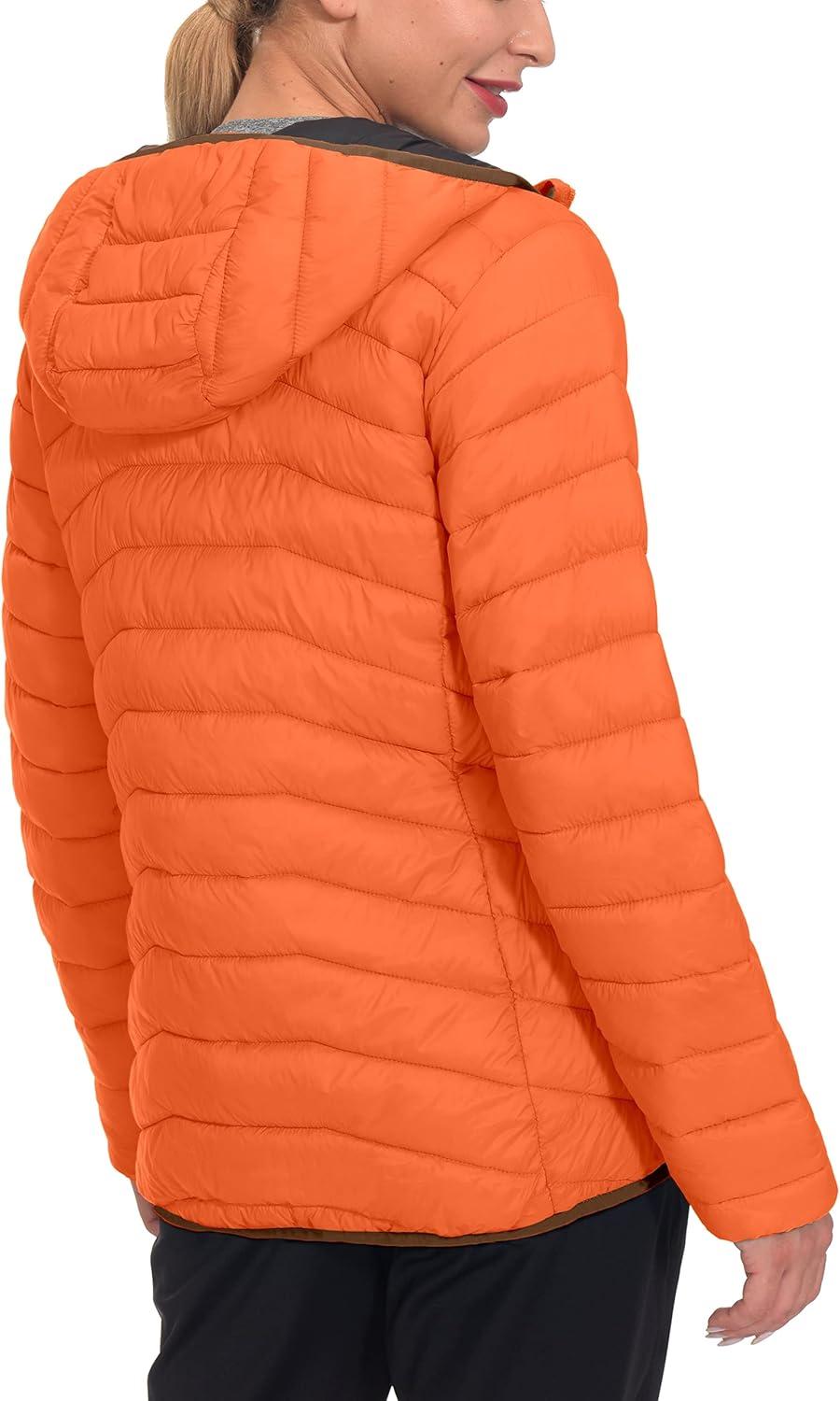 imageLittle Donkey Andy Womens Packable Lightweight Puffer Jacket Hooded Windproof Winter Coat with Recycled InsulationPackable Orange