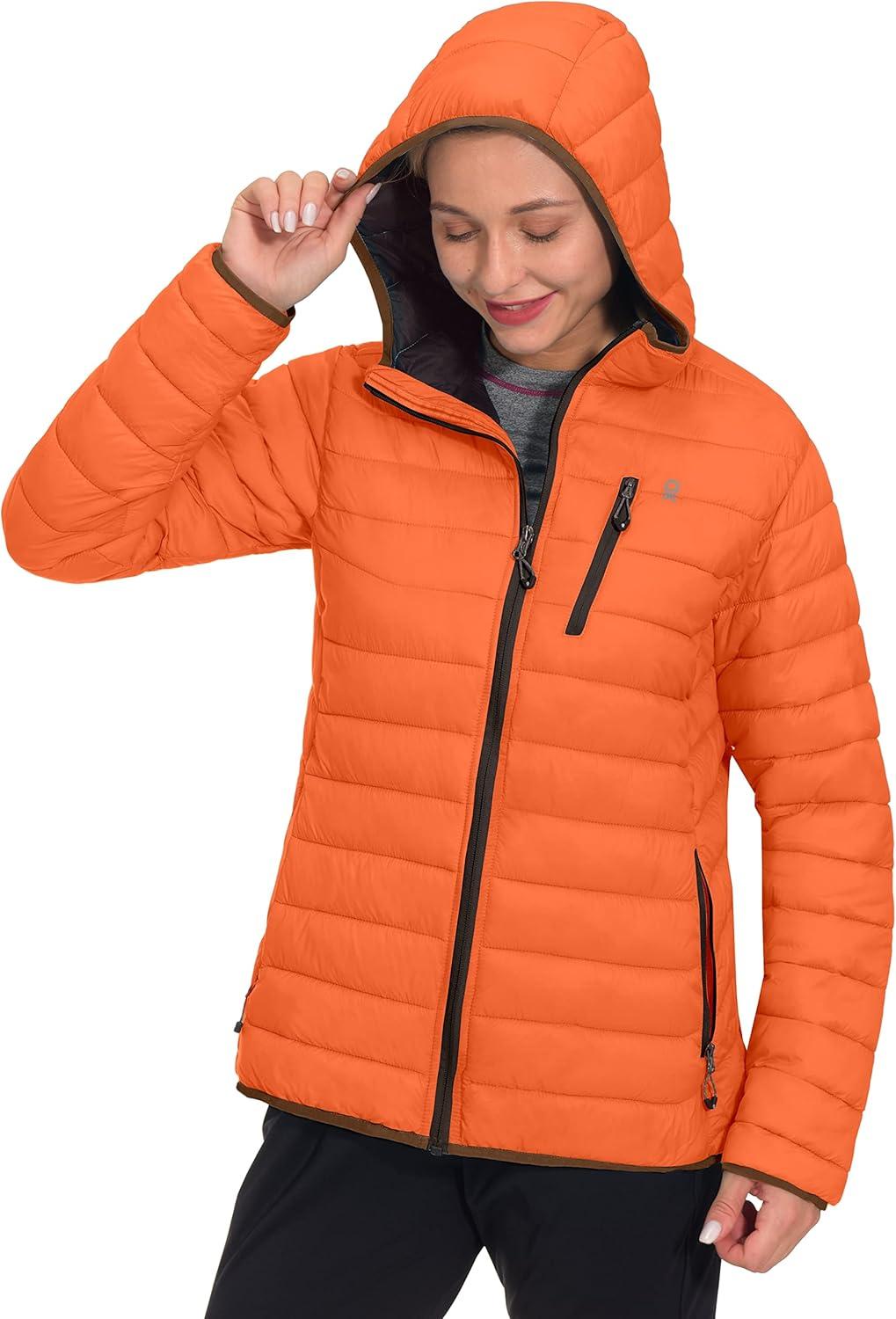imageLittle Donkey Andy Womens Packable Lightweight Puffer Jacket Hooded Windproof Winter Coat with Recycled InsulationPackable Orange