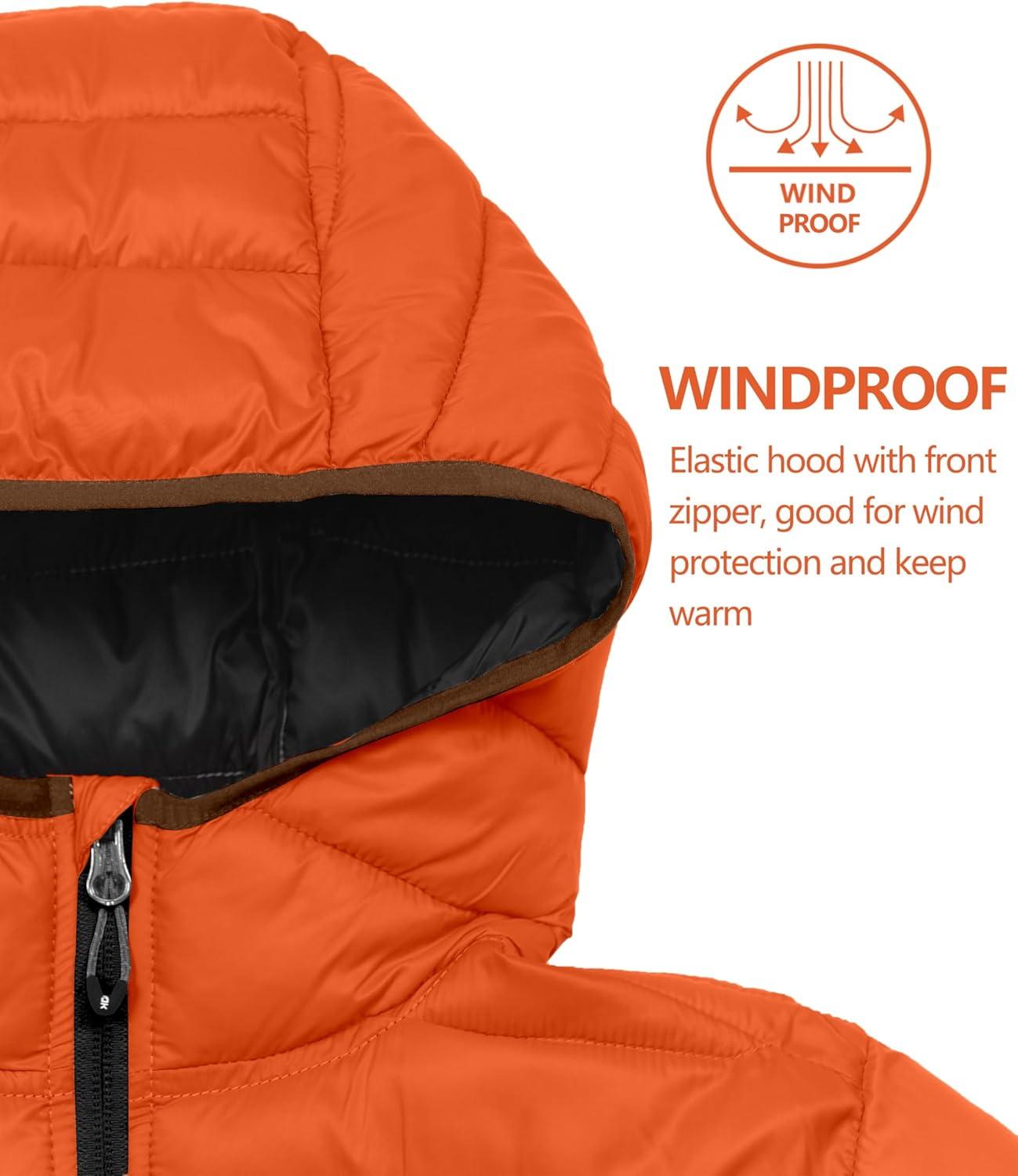 imageLittle Donkey Andy Womens Packable Lightweight Puffer Jacket Hooded Windproof Winter Coat with Recycled InsulationPackable Orange